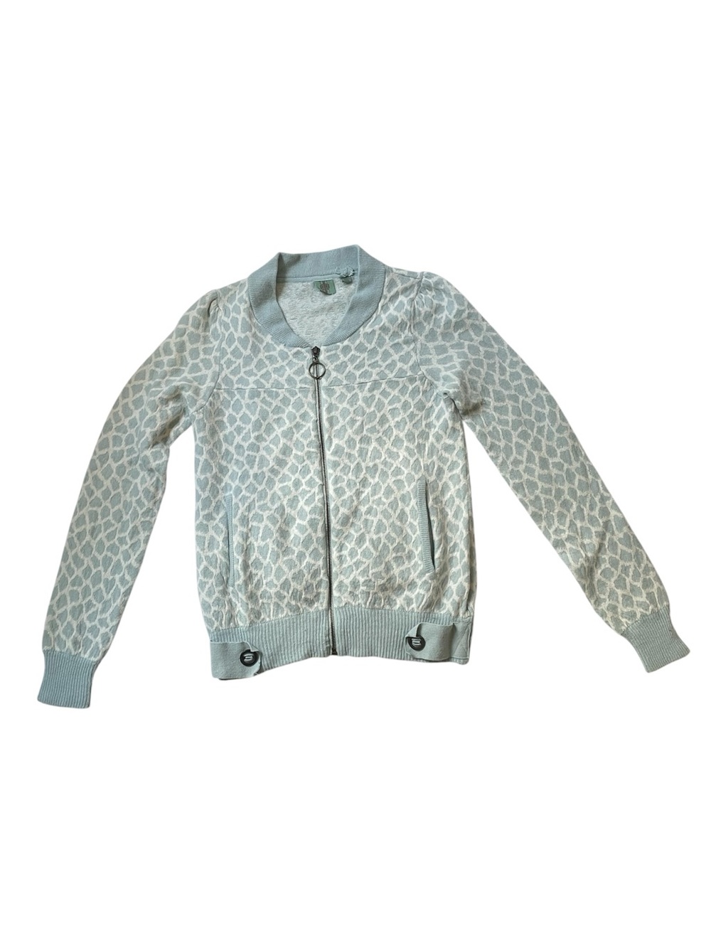 Anthropologie HWR monogram blue & white wool blend zip up cardigan size medium